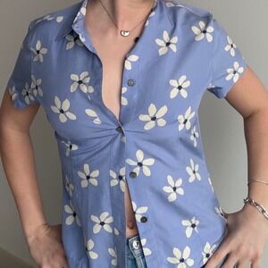 Vintage Y2K Valerie Stevens Petites 100% Silk Floral Button Front Top Small